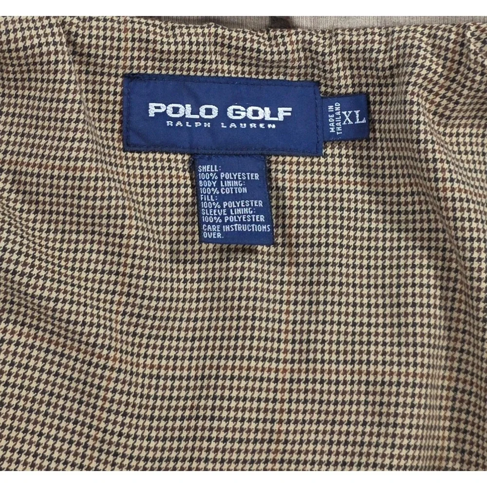 Polo Golf Ralph Lauren Quilted Bomber Jacket Tan XL Mens Houndstooth Lining